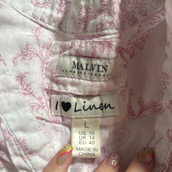 Malvin Linen Floral Long Sleeve V Neck Button up Blouse/ Top Size Large - Picture 15 of 15